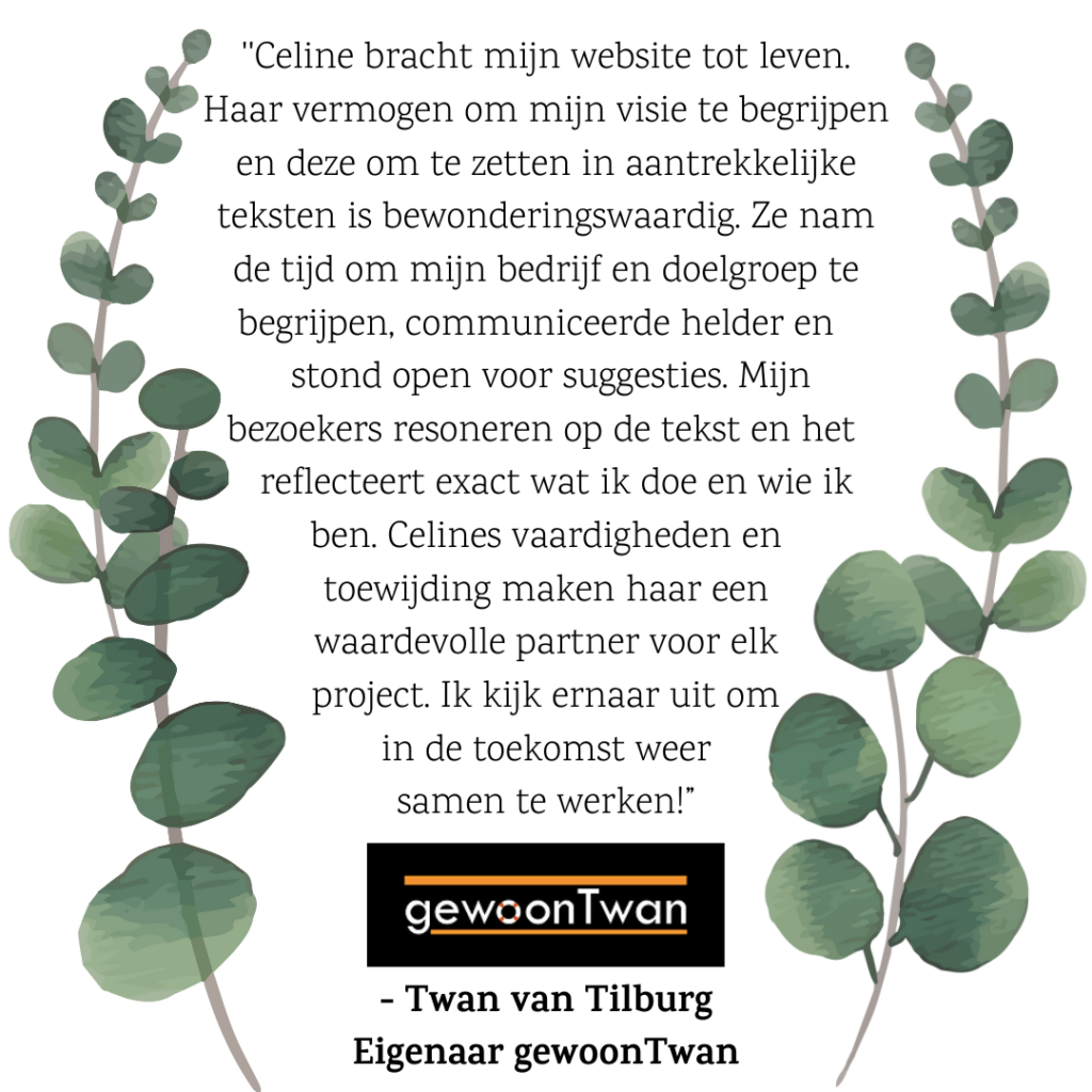 Review gewoonTwan webteksten tekstschrijver Celinetypemachine